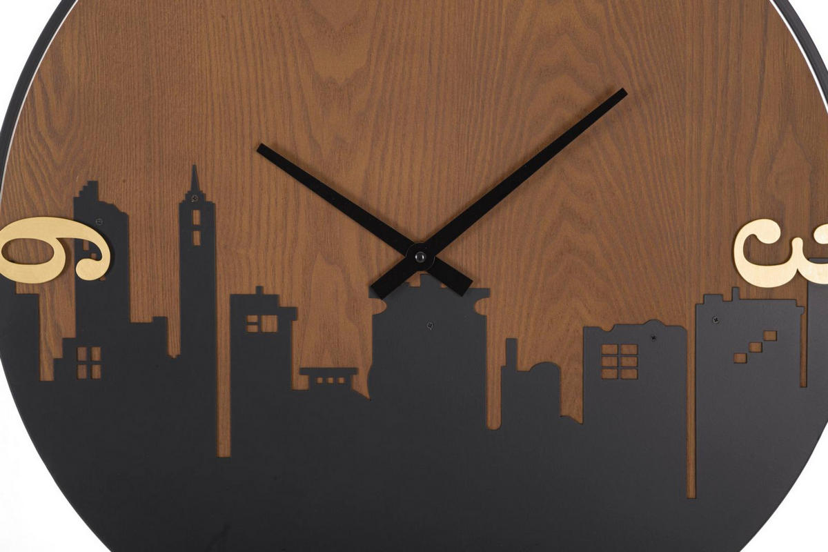WANDUHR City, schwarz, braun und goldfarben, Eisen und MDF, 60 x 2 x 60 cm - Goldfarben/Schwarz, Holzwerkstoff/Metall (60/60/2cm) - Mauro Ferretti