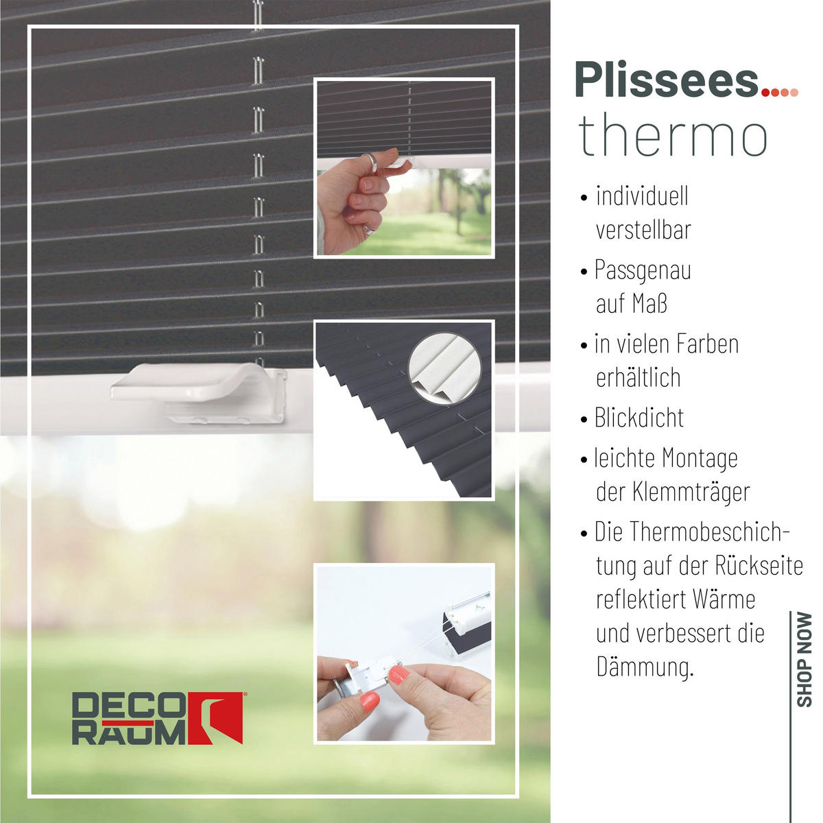 PLISSEE Thermo Basic 100 x 210cm Klemmfix ohne Bohren - Grau, Textil (100/210cm) - Deco-Raum