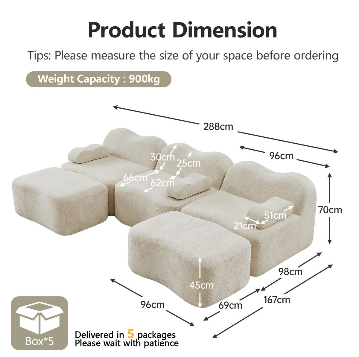 MODULARES Ecksofa mit tiefer Sitzfläche, Wellenform und flexiblem Aufbau, Beige - Beige, Textil (288/167cm) - Redom