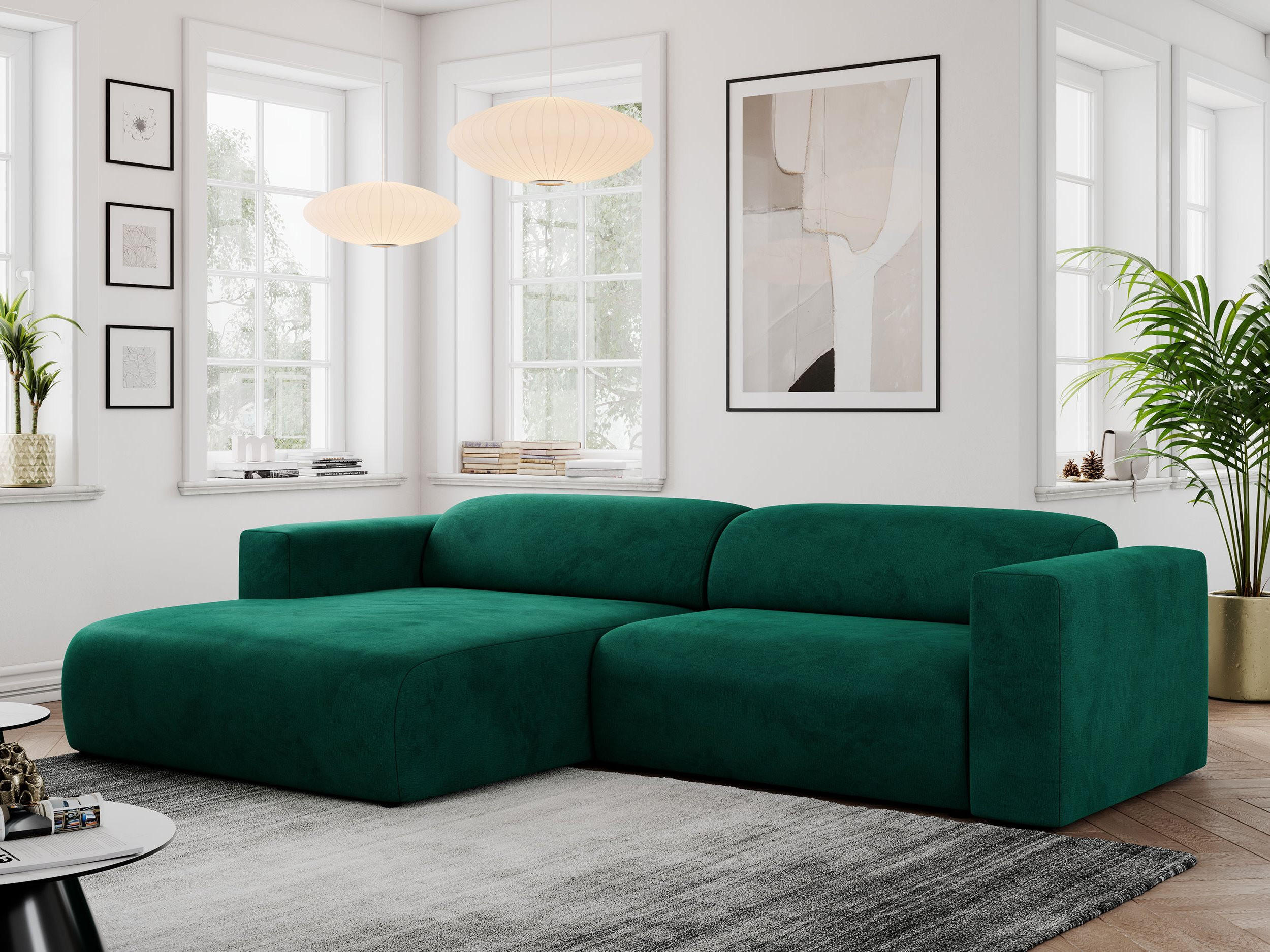 ECKSOFA PASADENA Dunkelgrün Velvet - Links Seite - Dunkelgrün/Schwarz, Kunststoff/Textil (288/180cm) - MKS