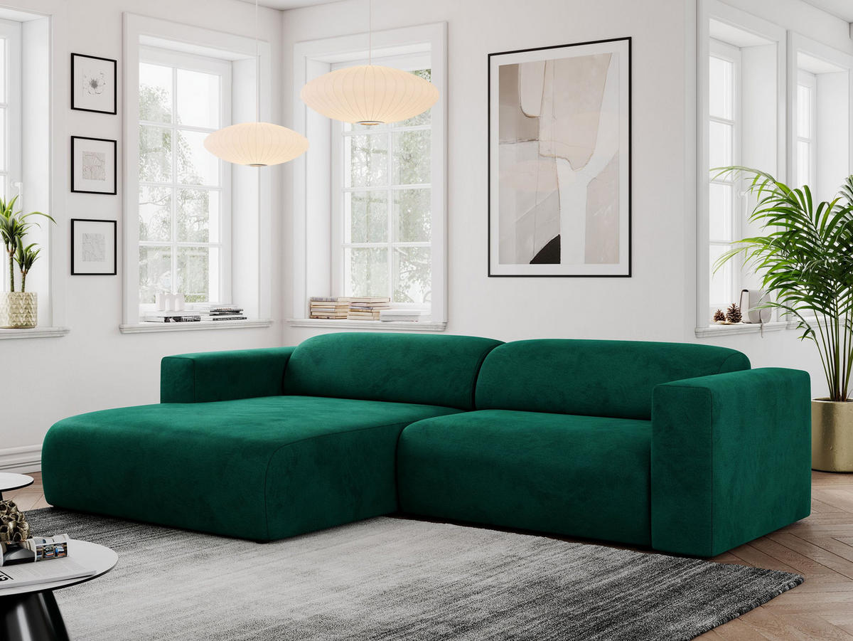 ECKSOFA PASADENA Dunkelgrün Velvet - Links Seite - Dunkelgrün/Schwarz, Kunststoff/Textil (288/180cm) - MKS