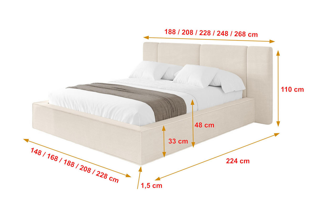 POLSTERBETT mit Bettkasten und Lattenrost, Bett mit Matratze H3/H4 - RIVO 120x200 Beige - Creme, Holzwerkstoff/Textil (120/200cm) - ALTDECOR