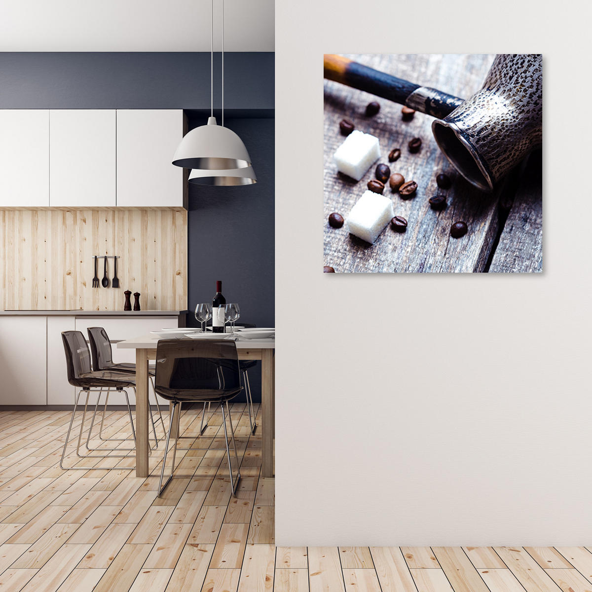 WANDBILD kaffeekrug und zucker - Grau, Textil (50/50cm) - Feeby