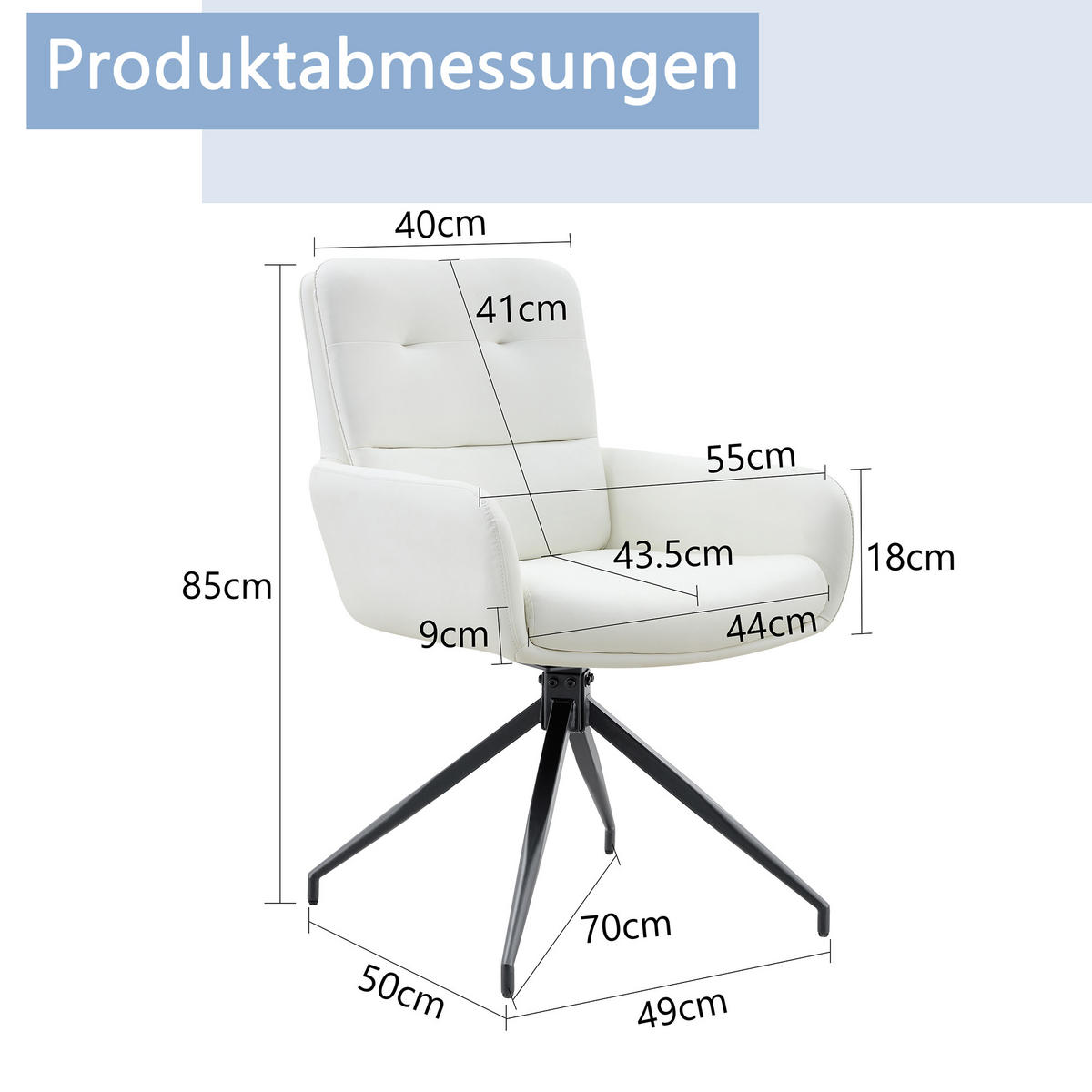 ARMLEHNSTUHL-SET DE-36550 2 Stück mit PU-Bezug und Metallbeinen Weiß - Weiß, Metall (50/85/55cm) - ComfortXL