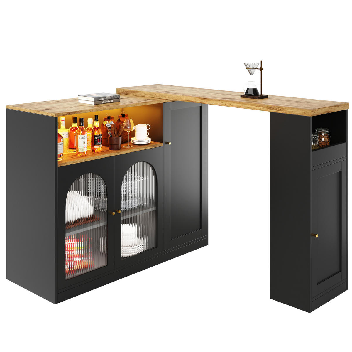 BARTISCH 198/39,6/97 cm schwarz in Holzmaserung mit 360° drehbar und LED-Beleuchtung - Schwarz, Holzwerkstoff (108/39.6/97cm) - OKWISH