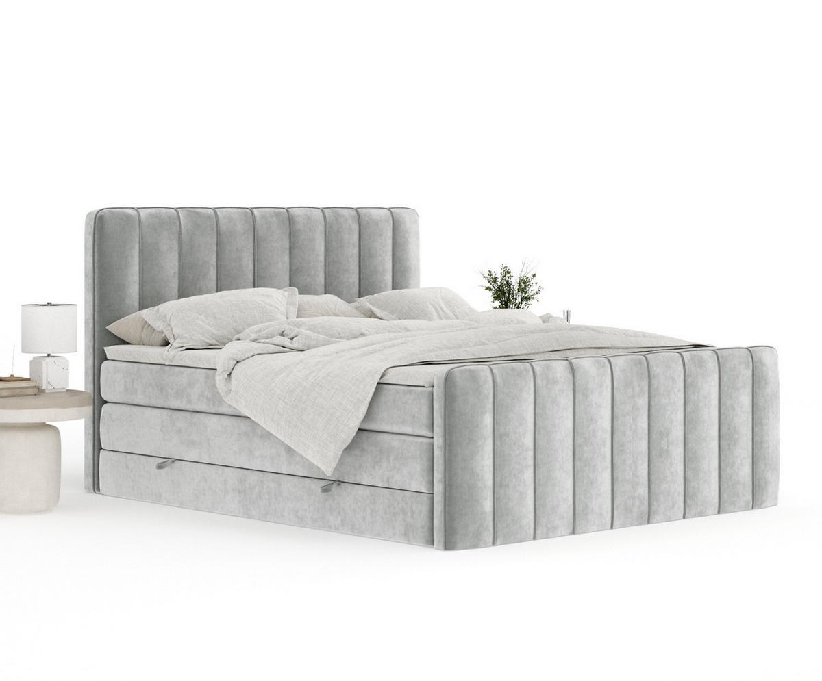 BOXSPRINGBETT Novara Hellgrau 200/200 cm - Hellgrau/Schwarz, Holz/Holzwerkstoff (200/200cm) - Maison de Reve