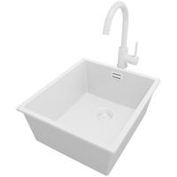 UNTERBAUSPÜLE GRANIT London, 2-er set Alles Weiß 41/47 cm 1 Becken + Küchenarmatur 32/20 cm + Ablauf-Set ab 45er Unterschrank - Weiß, Kunststoff (41/20/47cm) - Primagran