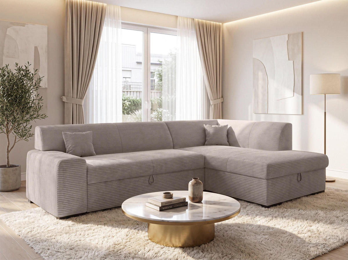ECKSOFA L Form Minosa Beige 260/175/71 cm Rechts mit Schlaffunktion - Beige/Schwarz, Kunststoff/Textil (175/260cm) - AX Living