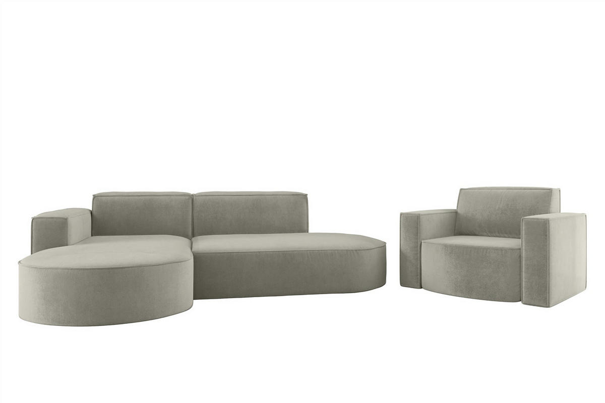 SOFASET Palma In Noel - Hellgrau, Holzwerkstoff/Textil (236/78/165cm) - Fun Möbel