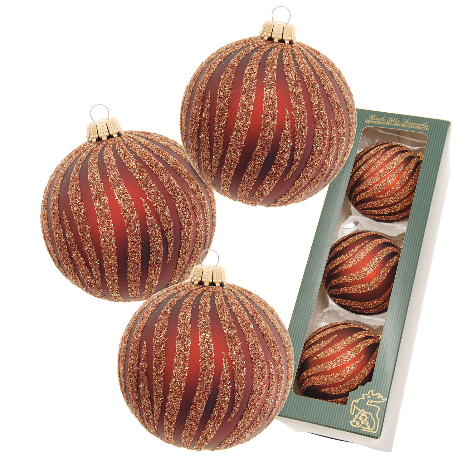 CHRISTBAUMKUGELN Afrika Wellen Braun 8cm (Glas / 3 Stk.) - Braun, Glas (7/8/7cm) - Krebs Glas Lauscha