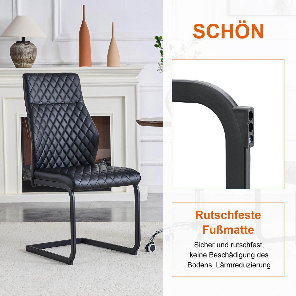 ESSGRUPPE DE-39408 3-teilig, mit 2 Stühlen und Rautenmuster Schwarz - Schwarz, Holzwerkstoff (60/72/60cm) - ComfortXL
