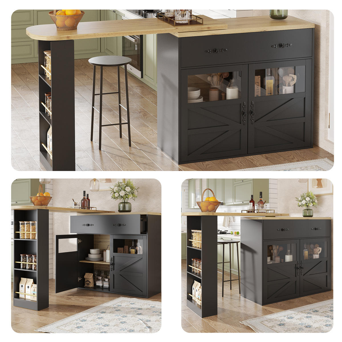 BARTISCH ausziehbarer mit Stauraum Schwarz - Schwarz, Holzwerkstoff (39/104/204cm) - Urban Meuble