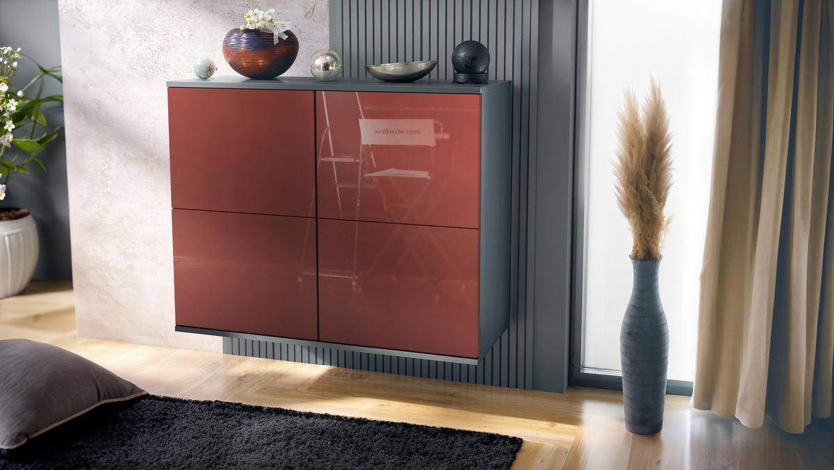 KOMMODE Rova Bordeaux Hochglanz - Bordeaux, Holzwerkstoff (92.5/73.5/35cm) - Vladon