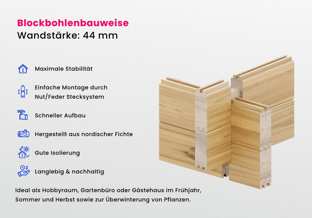 GARTENHAUS Arizona - Naturfarben, Holz (678/338/490cm) - Alpholz