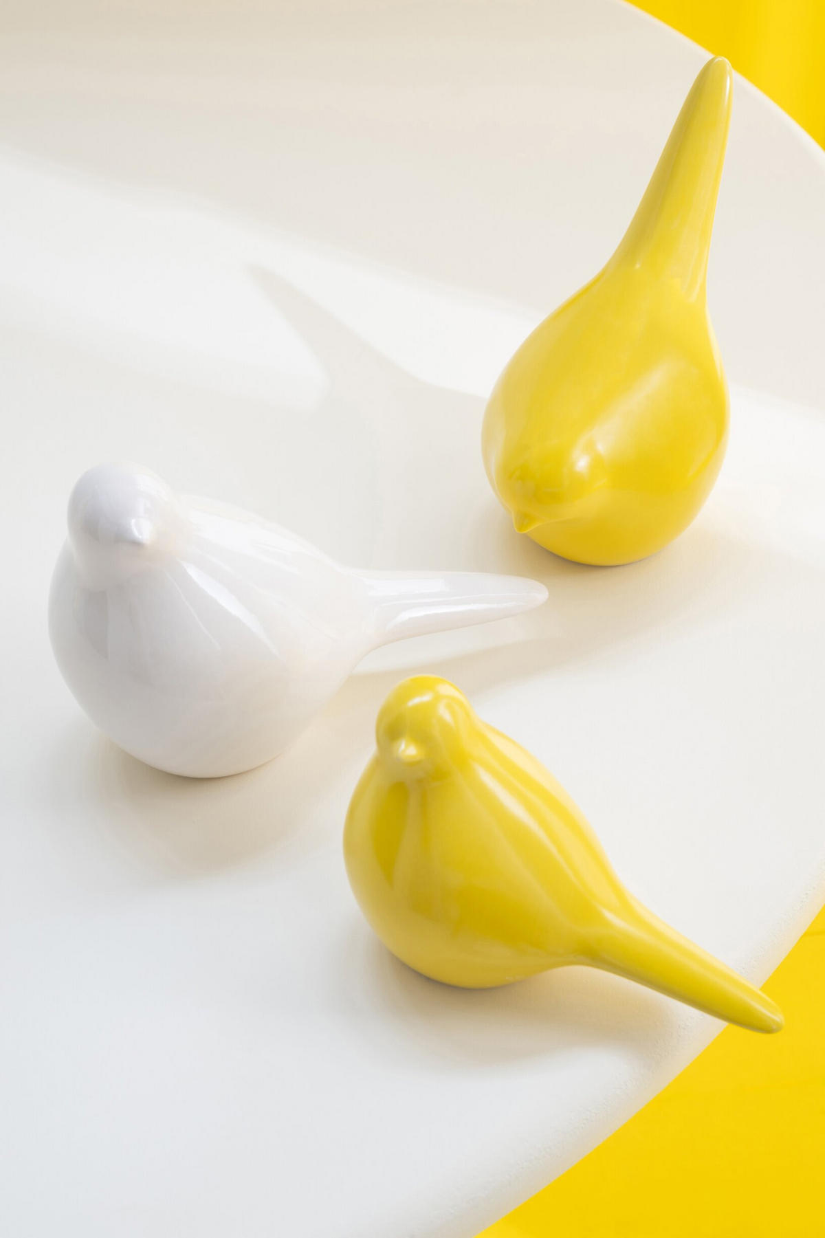 DEKOOBJEKT 3 VOGEL GLTIZEND Weiß - Weiß, Keramik (11/17/18cm) - J-Line