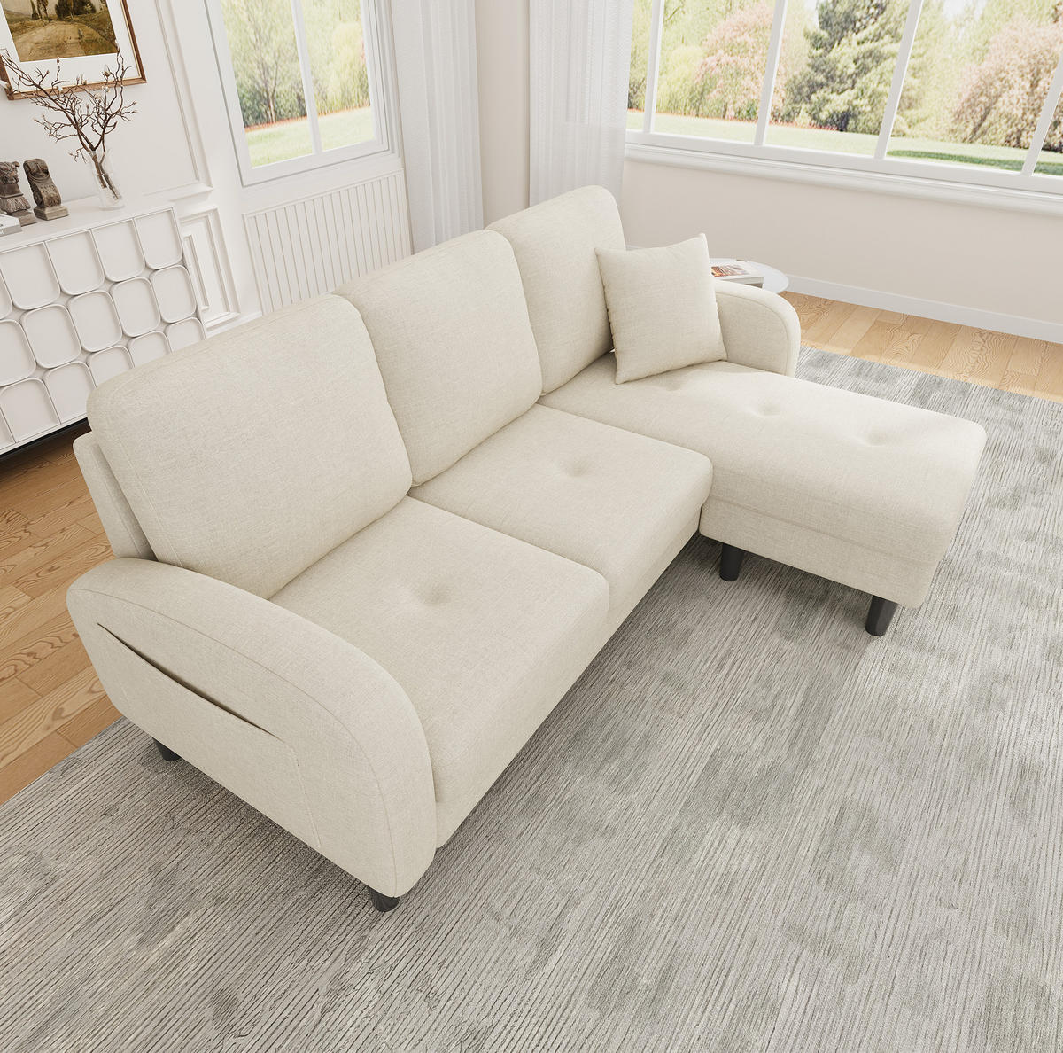 SOFA modular mit Chaiselongue 166 x 118 x 77 cm Hellbeige - Weiß, Holz (118/166cm) - Meubliv