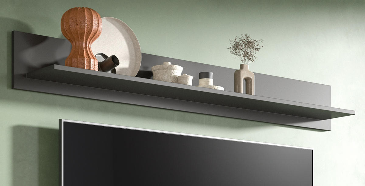 WANDBOARD grau matt, Wandregal 160 cm - Grau, Holzwerkstoff/Metall (160/20/20cm) - Inn.Furn