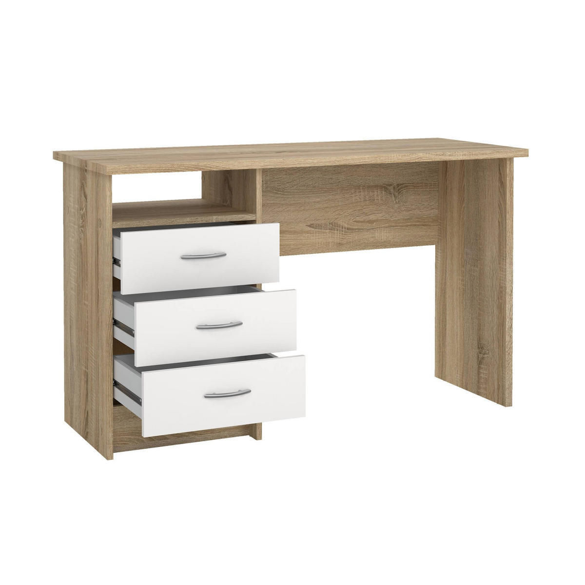 SCHREIBTISCH Eiche, Weiß 48.1/120.1/72.6 cm - Braun, Holzwerkstoff (48.1/120.1/72.6cm) - DMORA