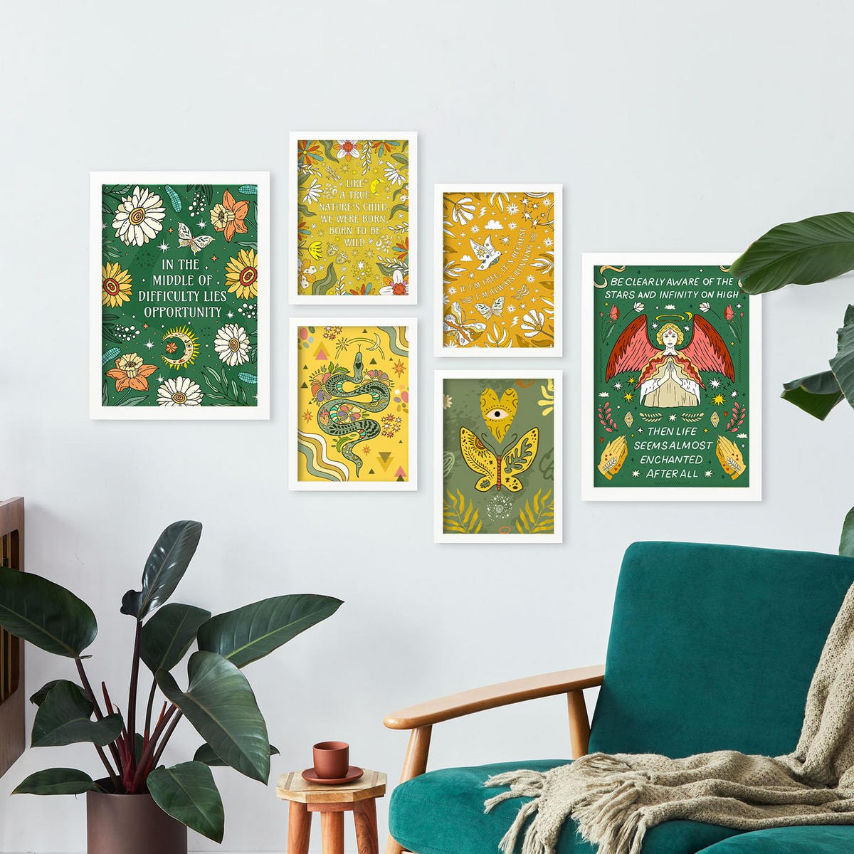 POSTER Set Mit 6 Drucken Von I'M Free In Brilliant Groovy Style Collection Dekorative Rahmen Für Ihr Zuhause Wandkunstdruck A3 & A4 Weißer Rahmen - Weiß, Papier (29/3cm) - Nacnic