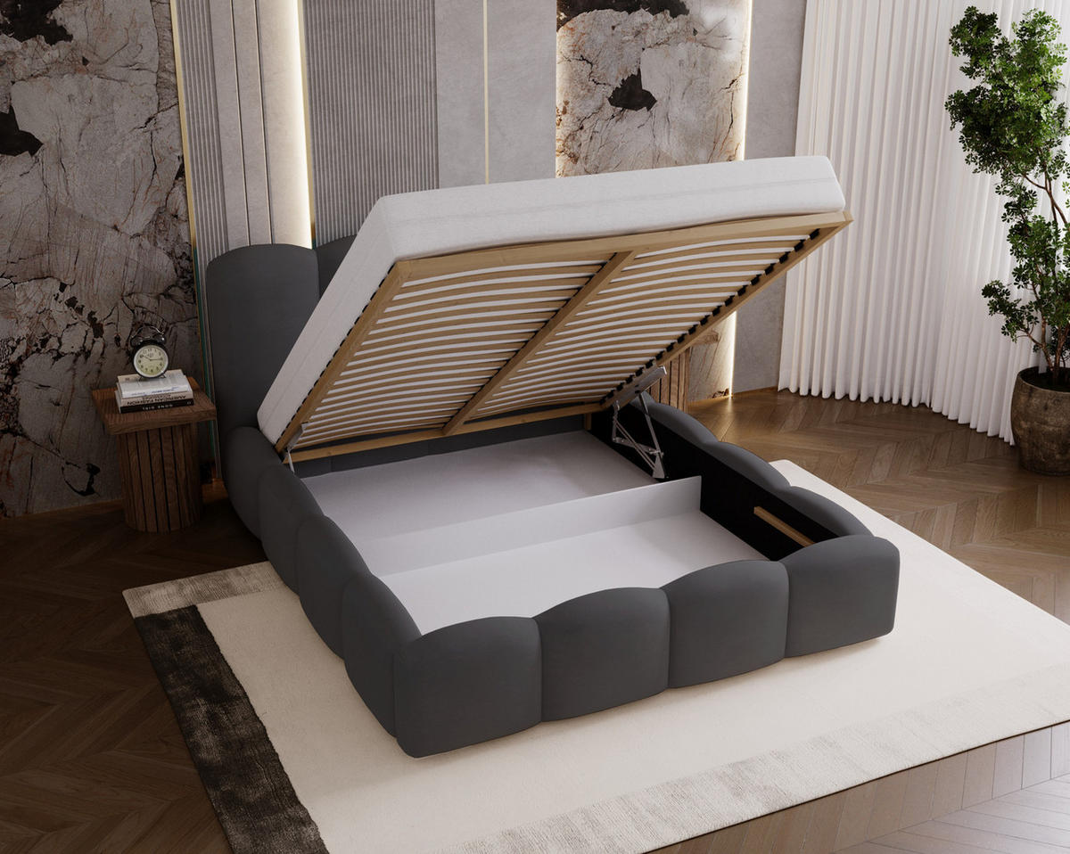 POLSTERBETT 200x200 cm Zenna mit Lattenrost, Bettkasten, Dunkelgrau - Dunkelgrau, Holz/Textil (200/200cm) - Emporius