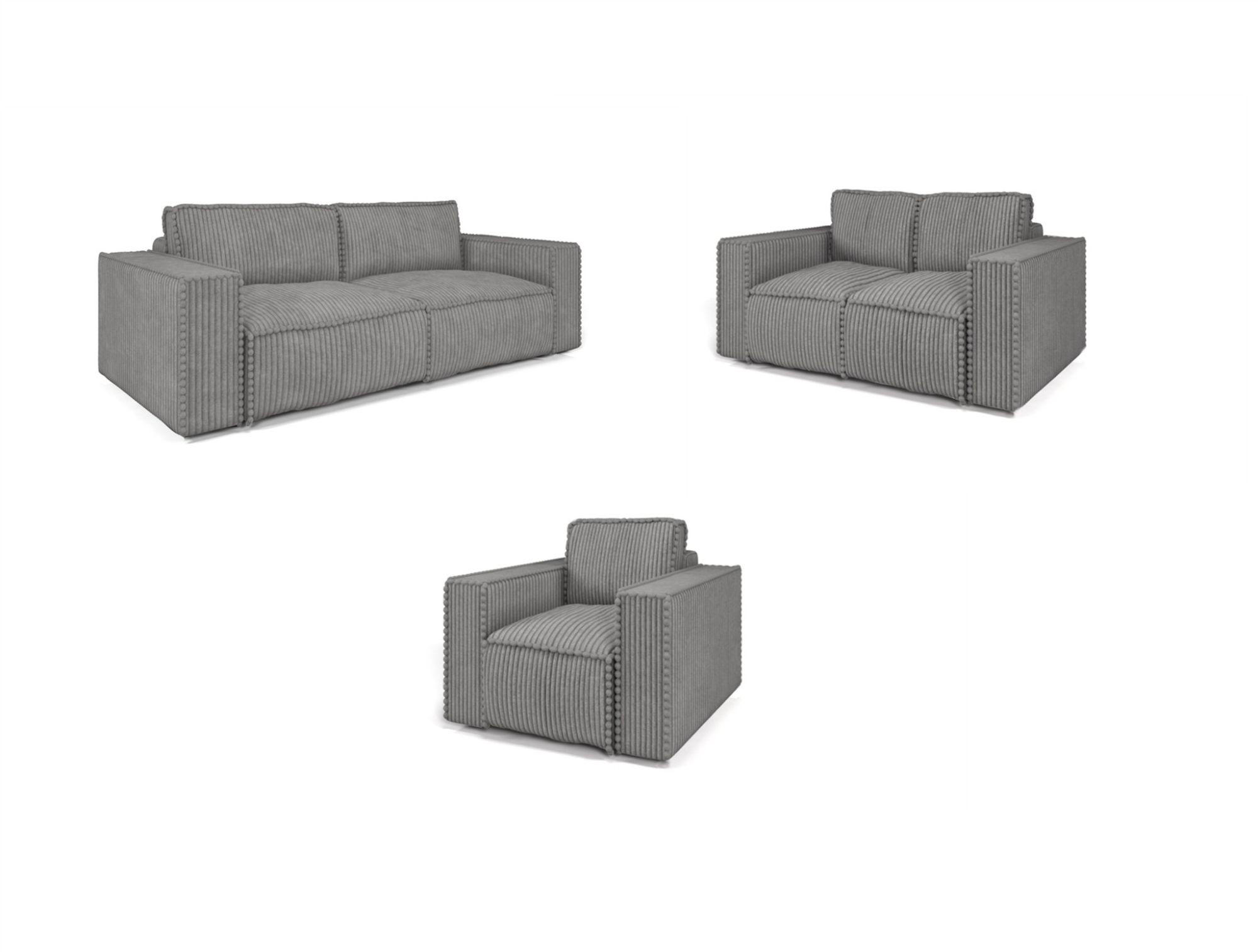 SOFASET Vajana 3-2-1 - Grau, Holzwerkstoff/Textil (240/86/102cm) - Fun Möbel