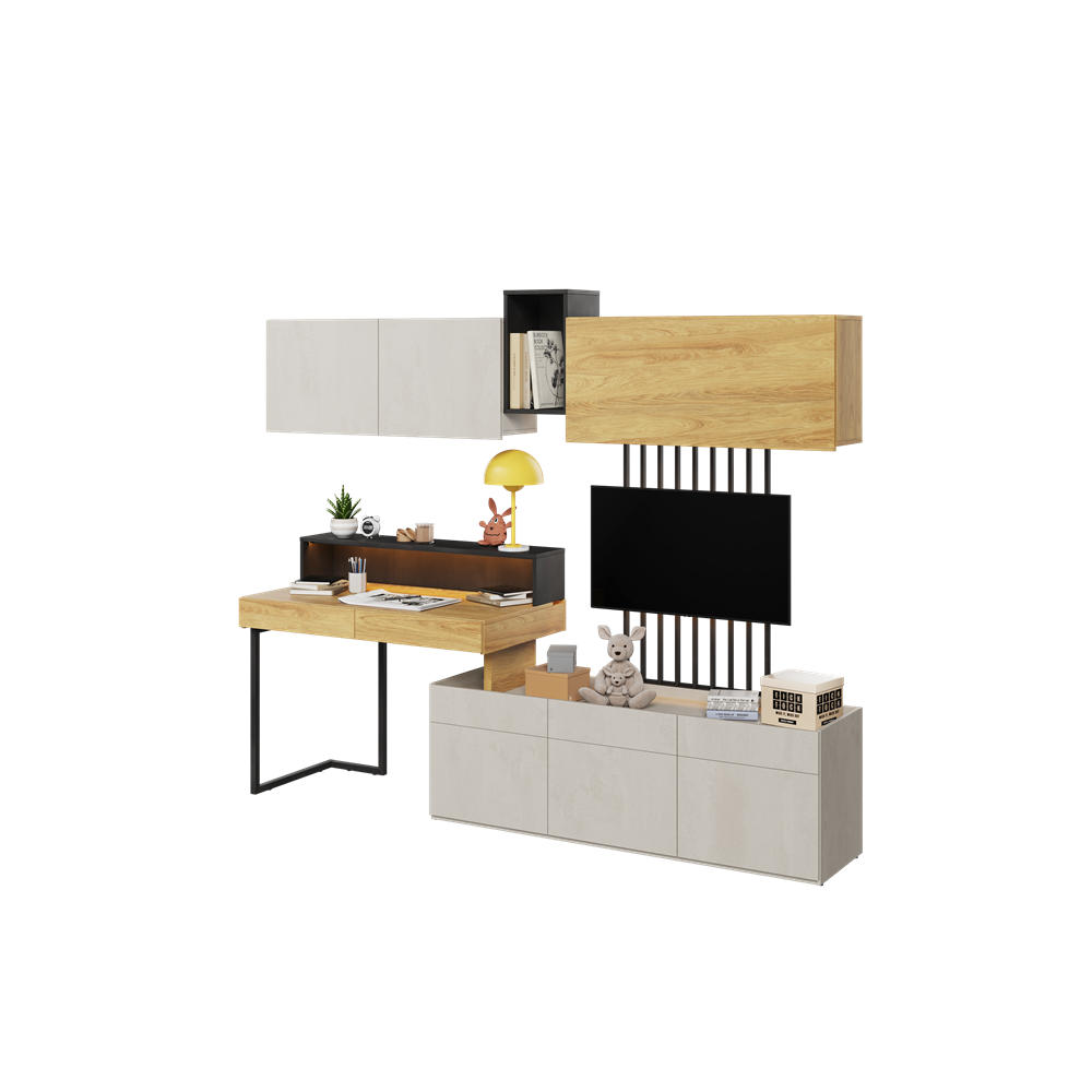 Meblini Kinderzimmer-Set Kaschmir, Eiche, Schwarz 239x193x61 cm