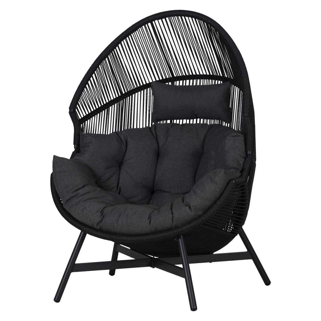 GARTENSESSEL, Benny, Schwarz, Rattan, 98 x 100 x 142 cm - Schwarz, Naturmaterialien (98/142/100cm) - ebuy24
