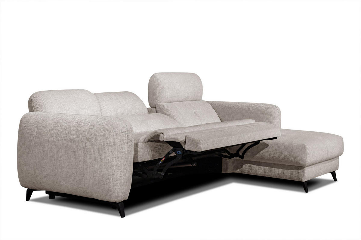 ECKSOFA SVEN 3-Sitzer, 1 Relax XL, verstellbare Kopfstützen, creme - Creme/Schwarz, Holzwerkstoff/Textil (256/163cm) - Courtois Laville