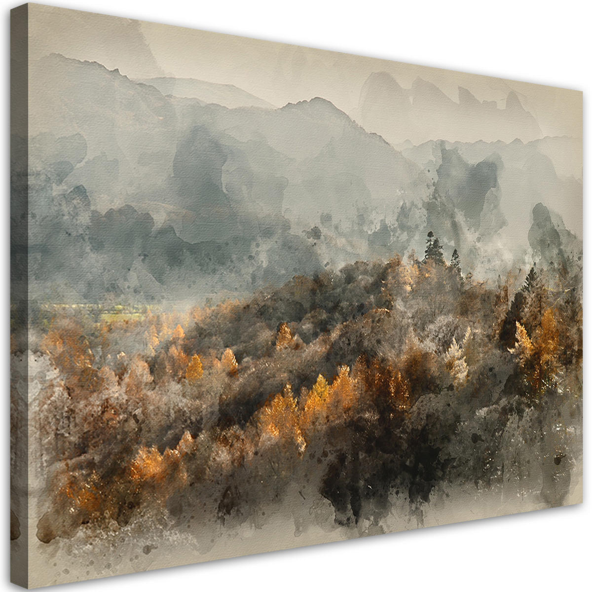 WANDBILD herbstwald im nebel - Orange, Textil (60/40cm) - Feeby
