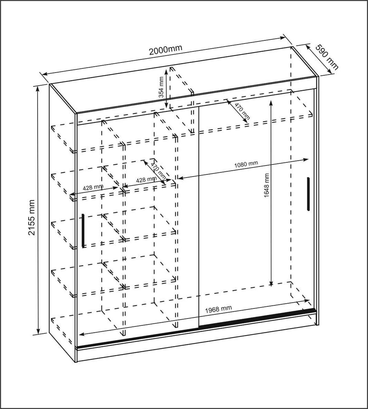 SCHIEBETÜRENSCHRANK 200 Sonoma oak mit Spiegel 200x59x215,5 cm - Sonoma Eiche, Holzwerkstoff (200/215.5/59cm) - Mobelsta