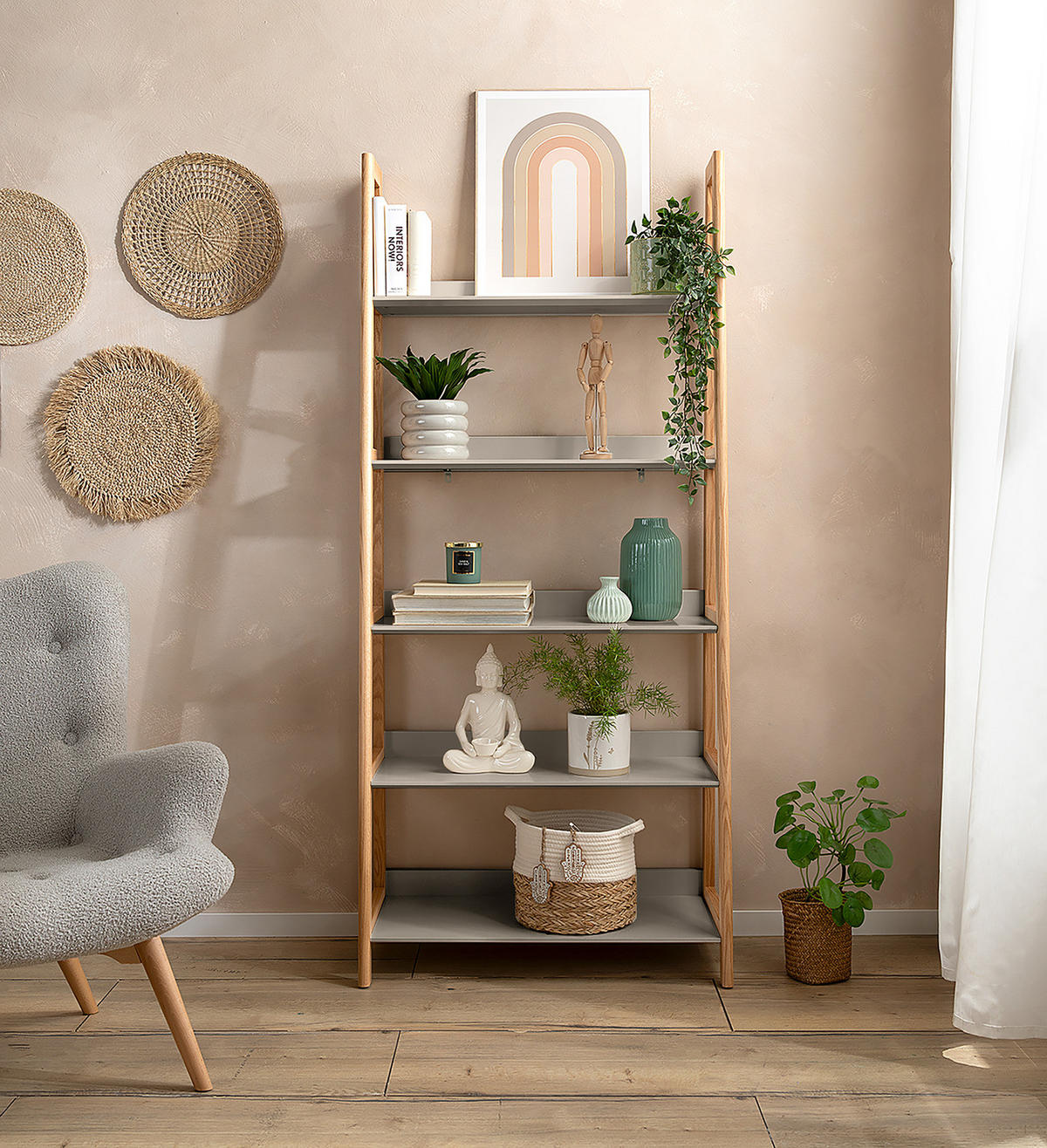 LEITERREGAL - Holzwerkstoff / Teilmassivholz - Taupe, Holz/Holzwerkstoff (80/180/40cm) - home24
