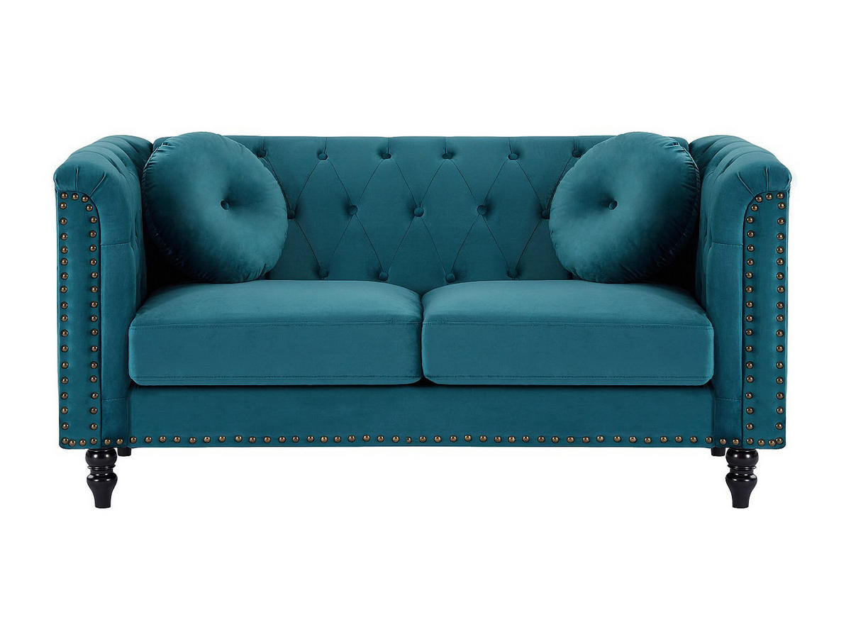 SOFA 2-Sitzer - Samt - Grünblau - TURNER - Blau, Textil (163/79/77cm) - Vente-Unique