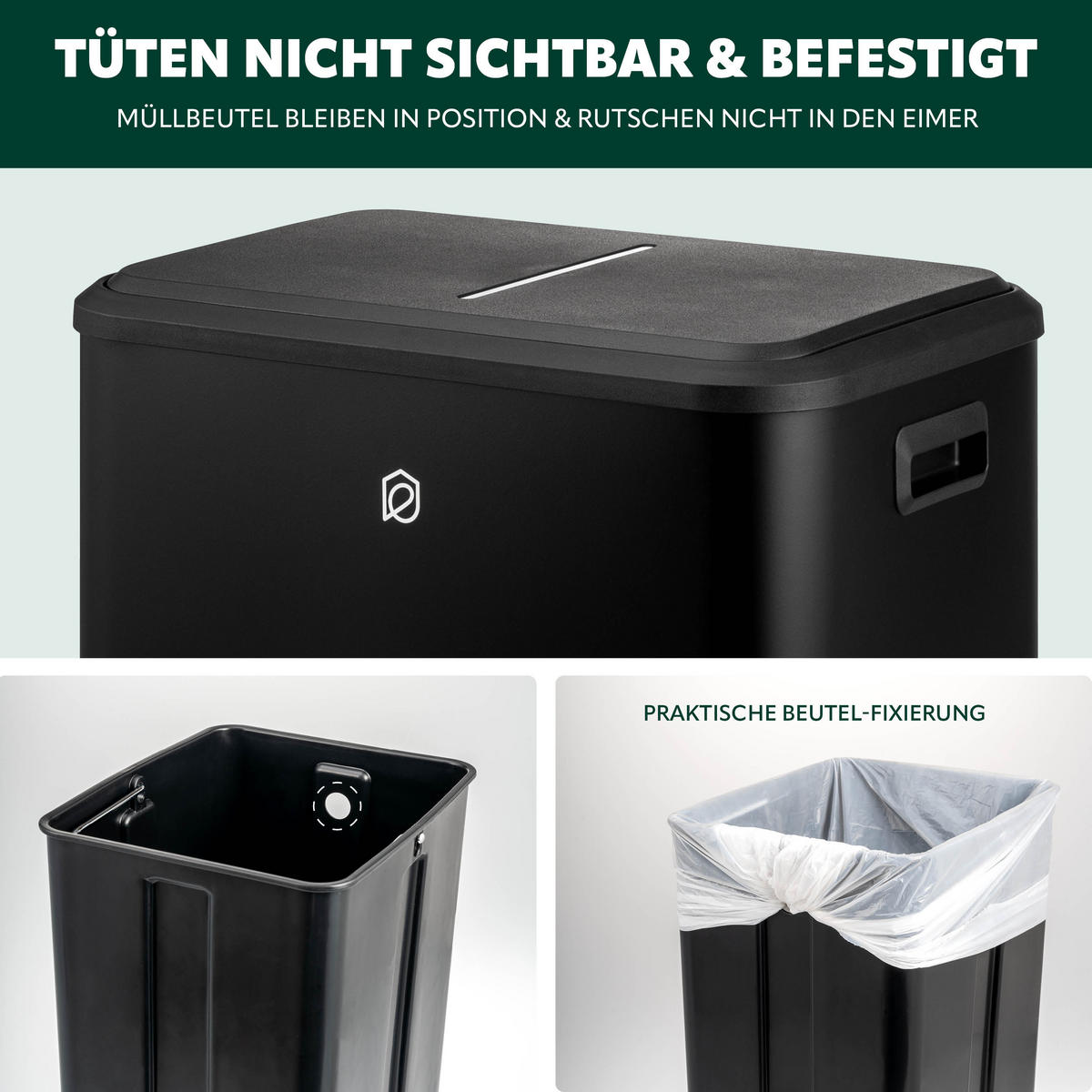 ABFALLEIMER 30 Liter, schwarz - Schwarz, Metall (42.5/50/33.5cm) - eluno