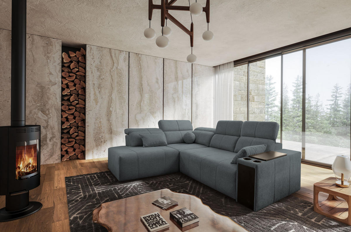 ECKSOFA Mindy VII mit Schlaffunktion und verstellbarer Rückenlehne, Stoff Verita Dunkelgrau Links - Dunkelgrau, Holz/Textil (230/288cm) - Kaiser Möbel