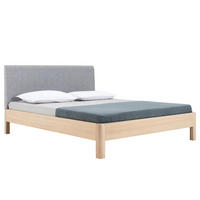 MASSIVHOLZBETT mit Polsterkopfteil - Eiche massiv / Webstoff, Hellgrau - Hellgrau, Textil (160/200cm) - home24
