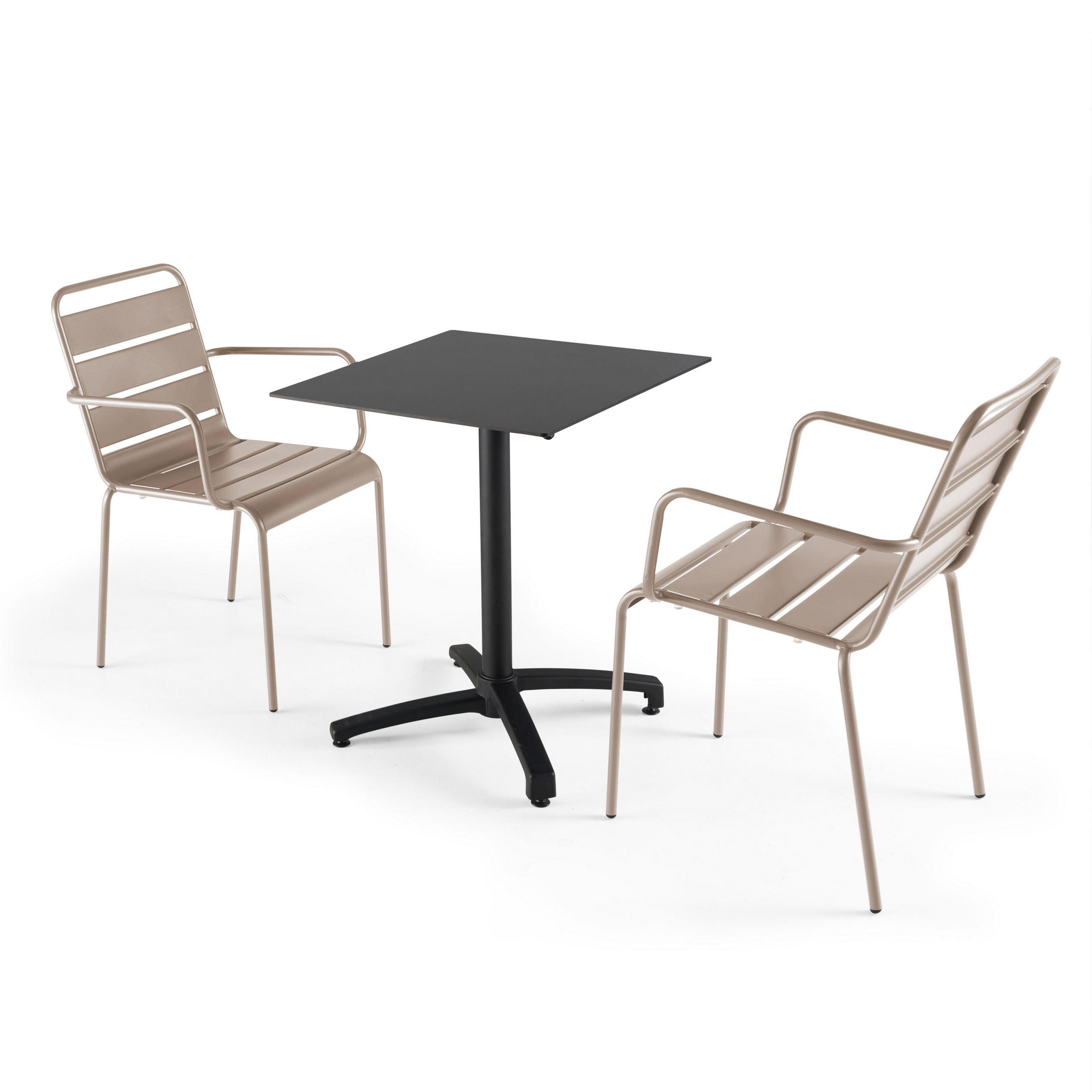 GARTENSET 3-tlg., Schwarz und Taupe - Taupe, Metall - Oviala