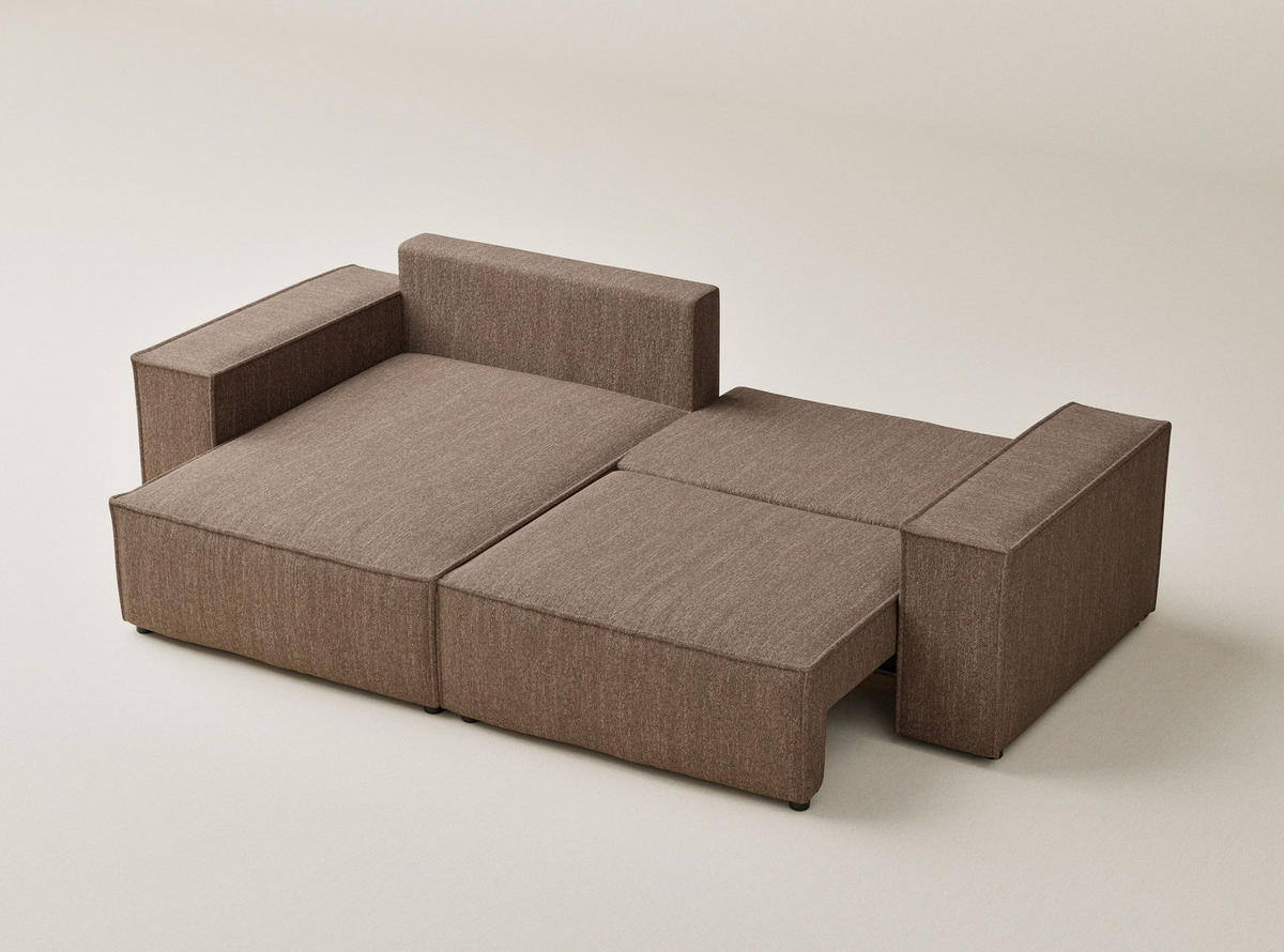 ECKSOFA MIT SCHLAFFUNKTION Moyo Hellbraun Webstoff - Hellbraun/Schwarz, Holz/Holzwerkstoff (255/148cm) - Maison de Reve