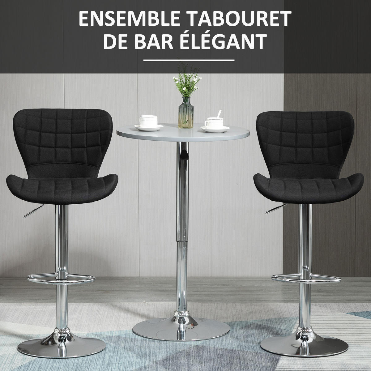 BARHOCKER 2er-Set DE-14689 höhenverstellbar & 360° schwenkbar Schwarz - Schwarz, Metall (51.5/111.5/47cm) - ComfortXL