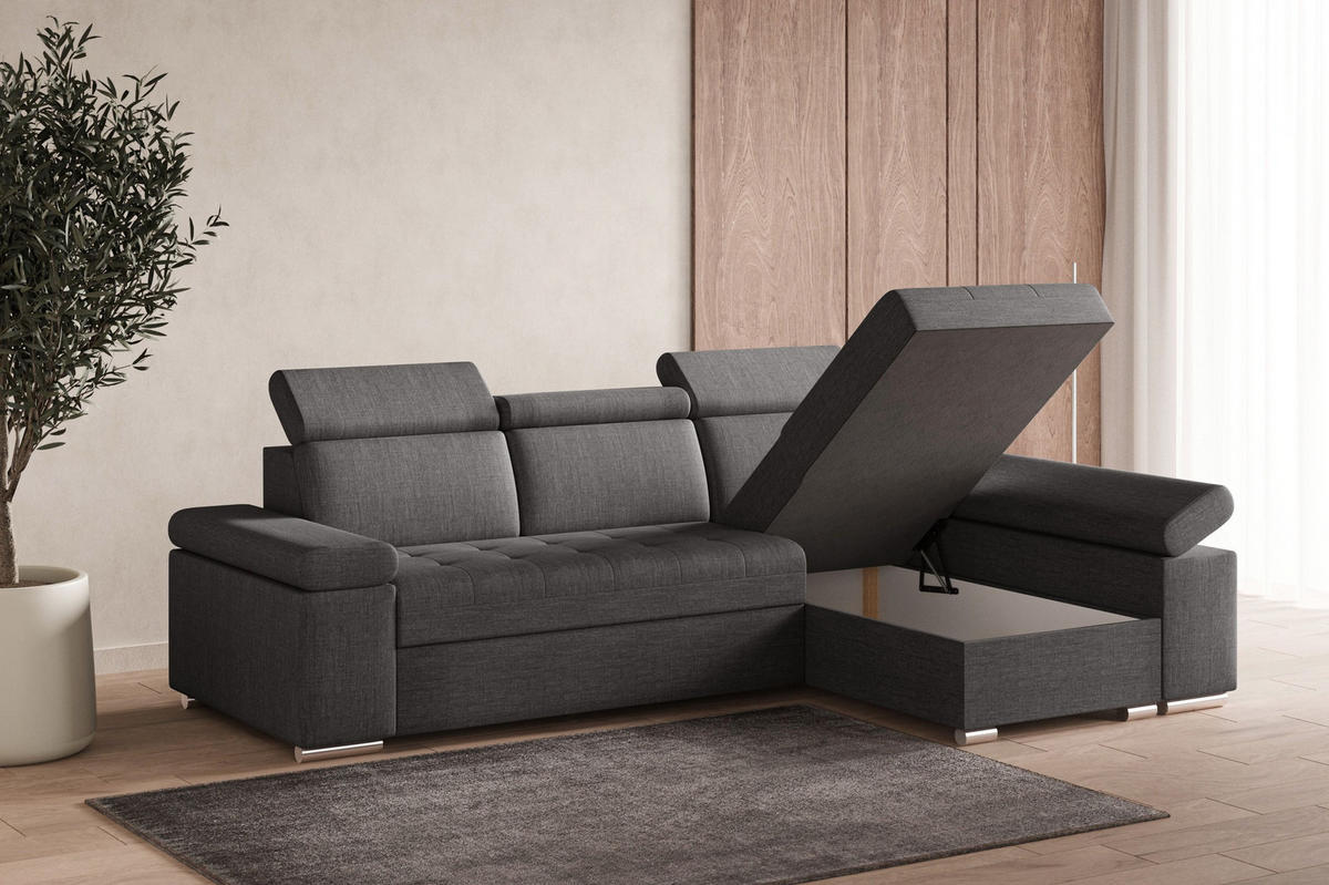 ECKSOFA mit Schlaffunktion Luka L Twist 20 - Grau - Rechts - Silberfarben/Grau, Holzwerkstoff (260/168cm) - Möblo