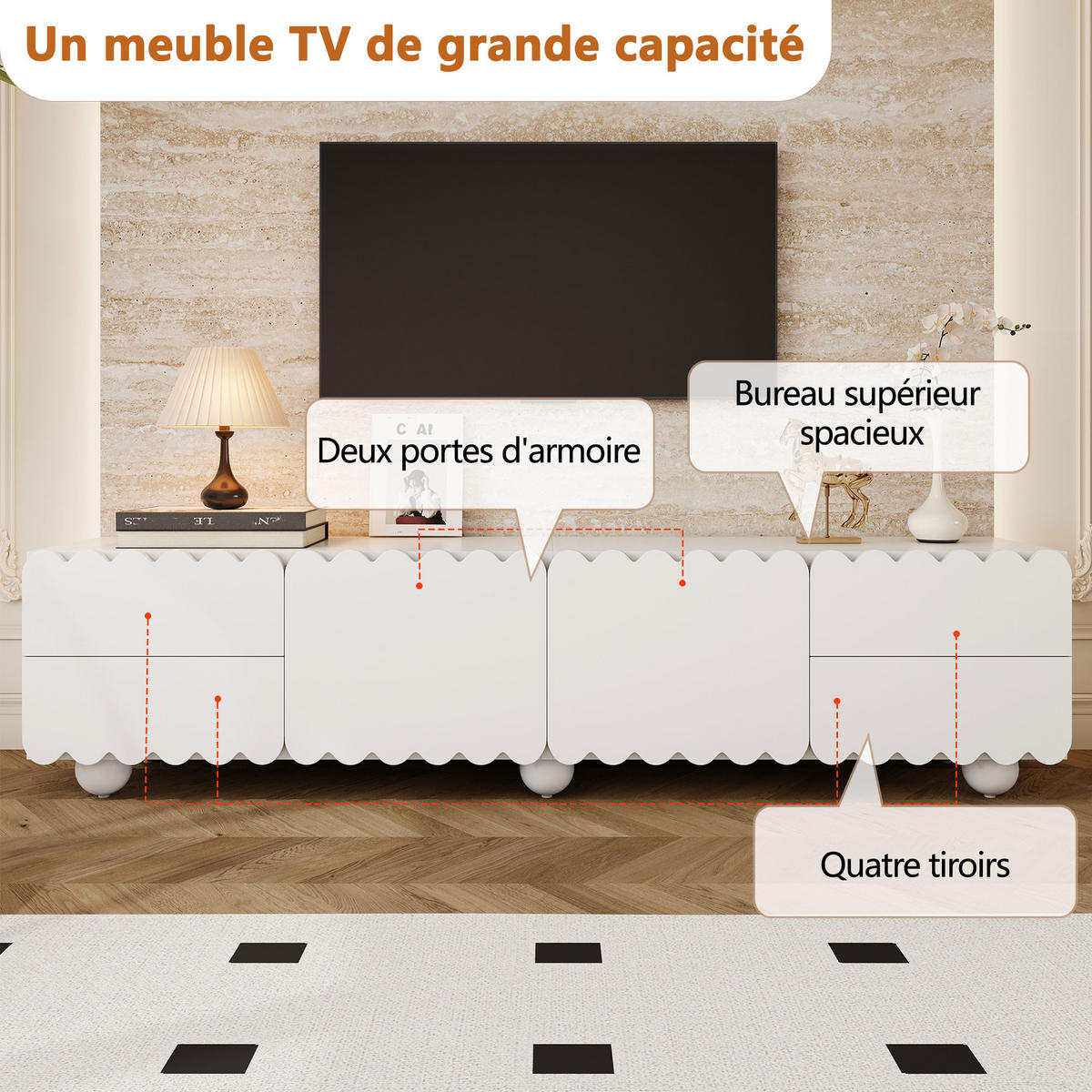 TV Lowboard 175x38x37 cm, modern, Weiß - Weiß, Holz (175/28/38cm)