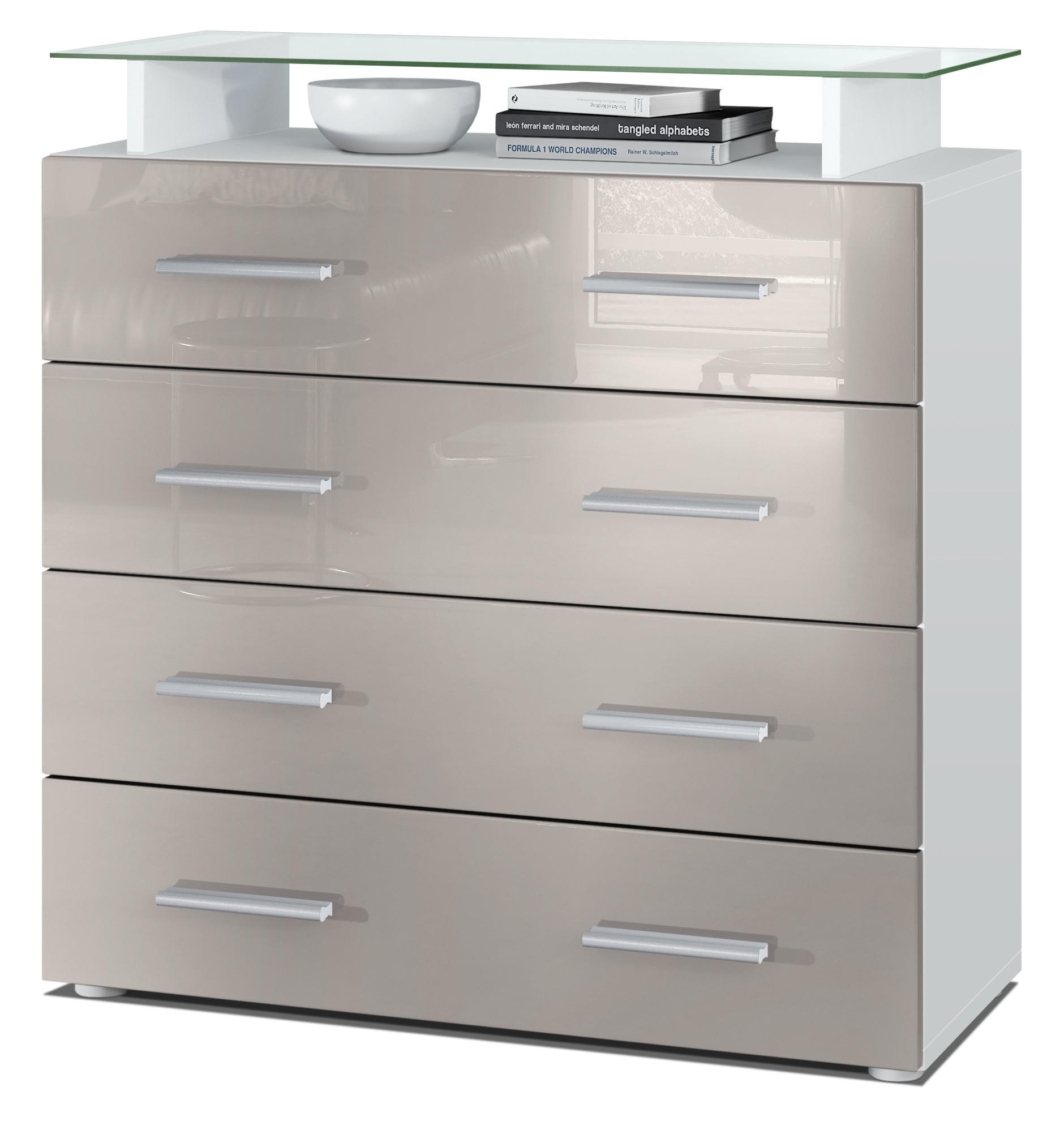 KOMMODE Pavos Sandgrau Hochglanz - Sandfarben, Holzwerkstoff (76/81/35cm) - Vladon