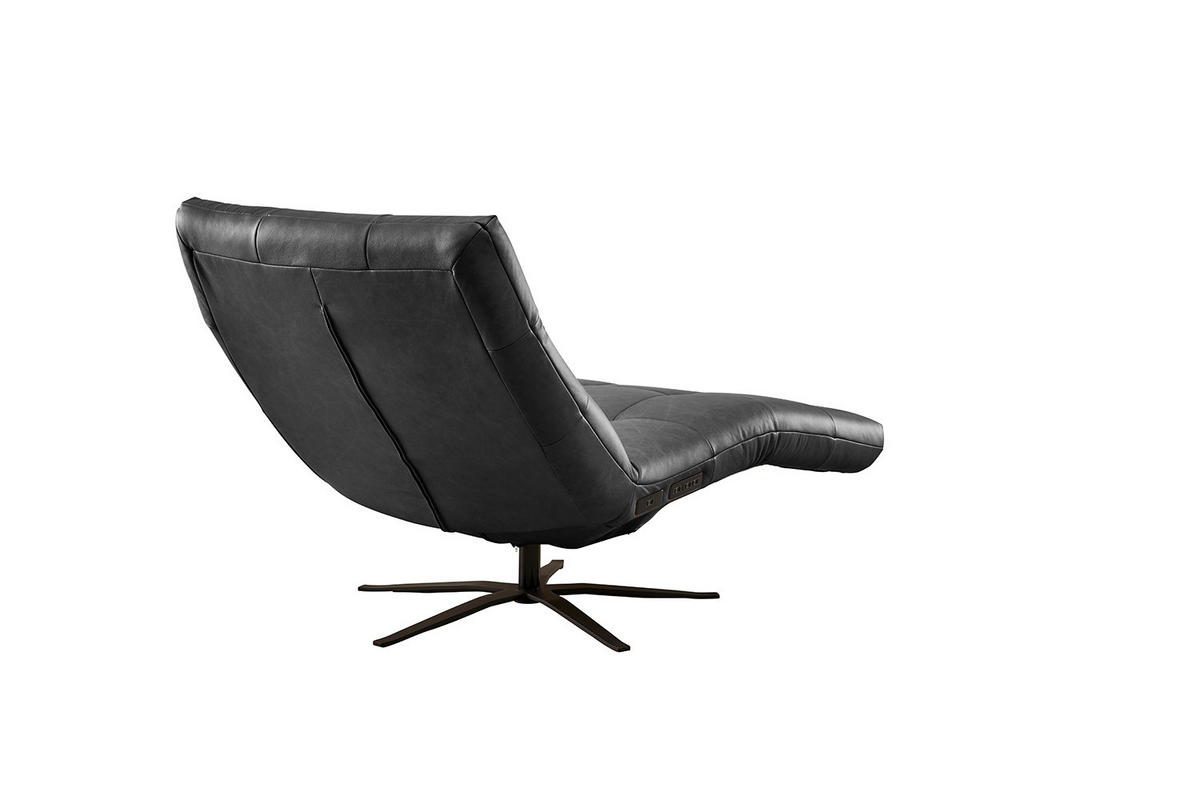 RELAXLIEGE LETICIA Schwarz Leder - Schwarz, Leder/Metall (82/115/156cm) - KAWOLA