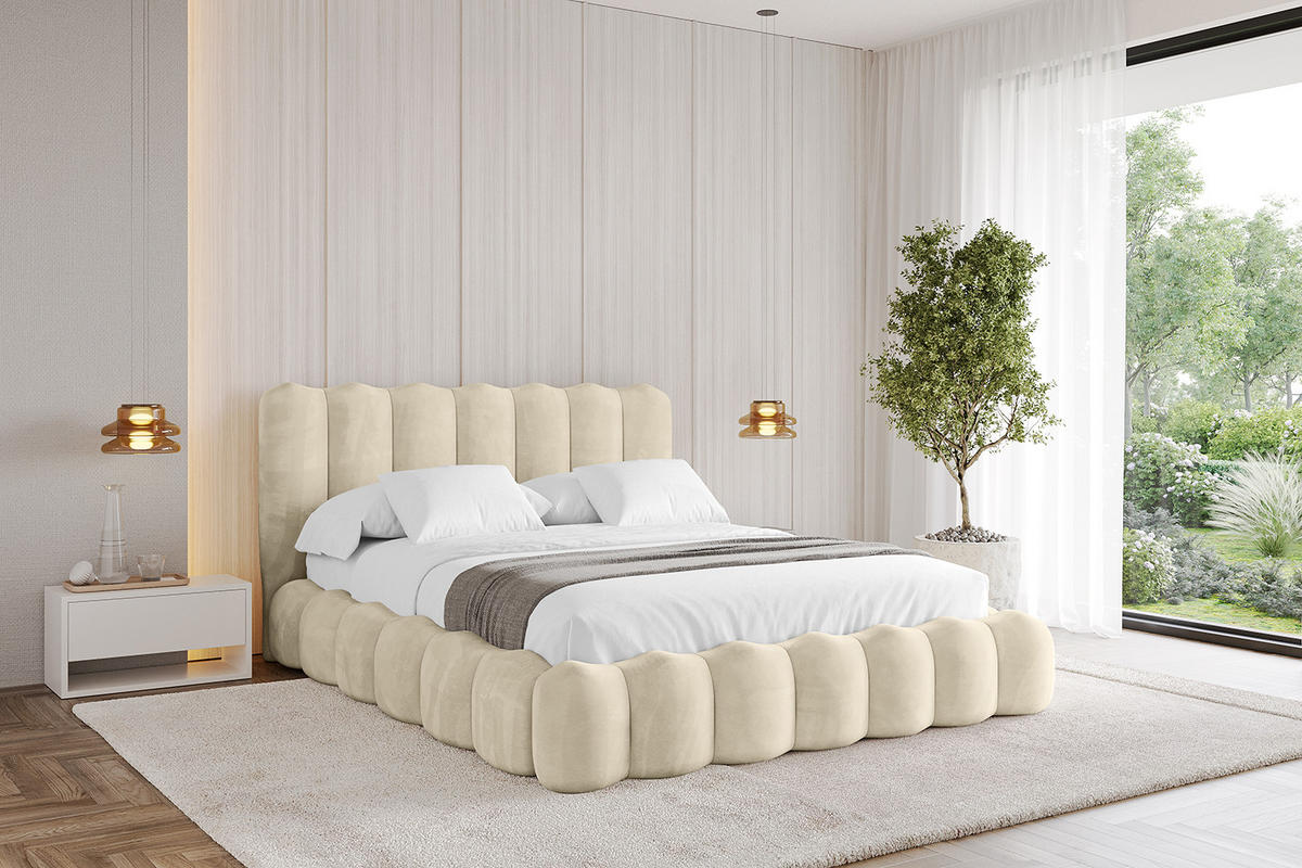POLSTERBETT mit Bettkasten und Lattenrost, Bett mit Matratze H3/H4 - SORA 180x200 Beige - Ecru, Holzwerkstoff/Textil (180/200cm) - ALTDECOR