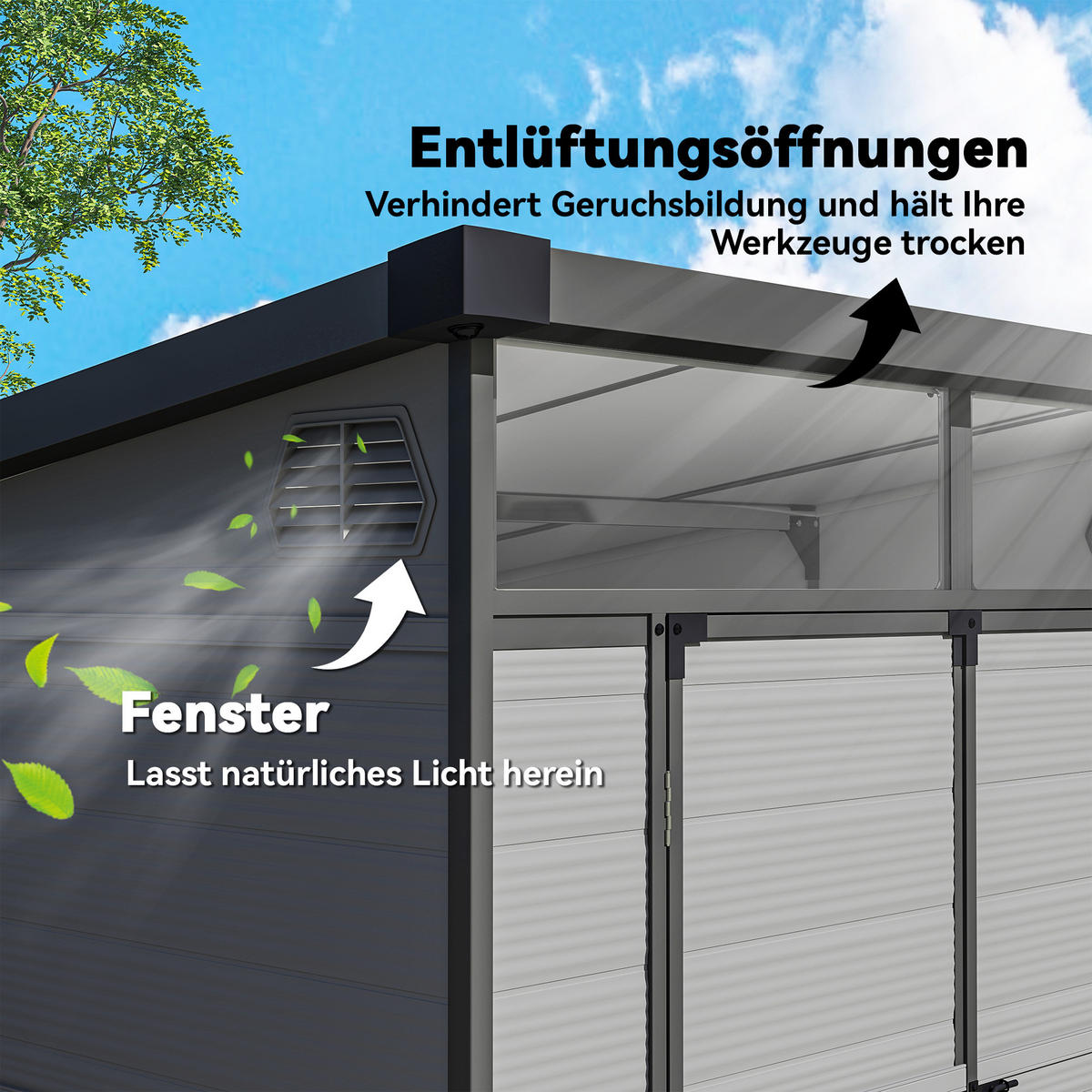 GERÄTEHAUS Kunststoff 3,24m³ 190x191x215cm Geräteschuppen mit Pultdach Hellgrau - Hellgrau, Kunststoff (190/215/191cm) - Outsunny