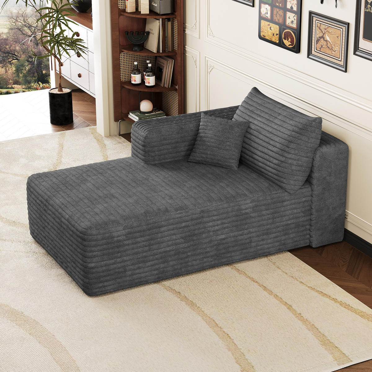 RÉCAMIERE DE-34736 rechte Chaiselongue mit Corduroy Dunkelgrau - Dunkelgrau, Textil (90/58/151cm) - ComfortXL