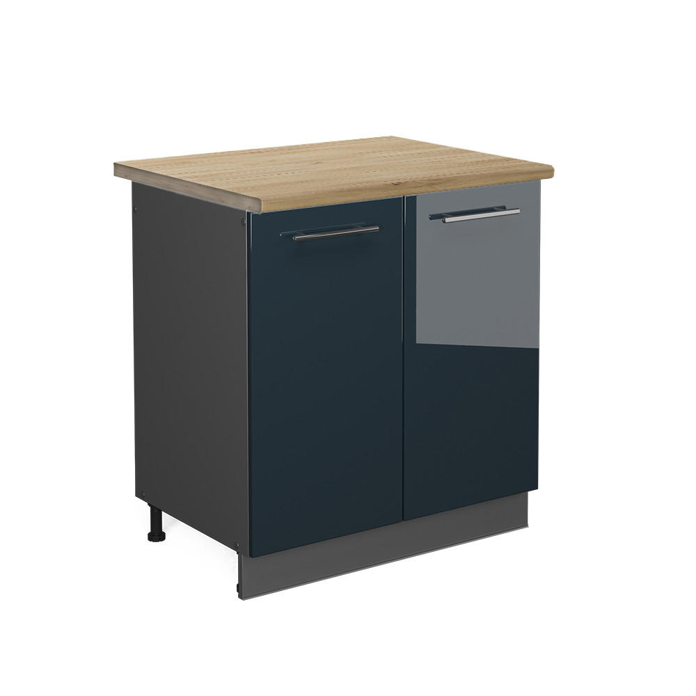 SPÜLENUNTERSCHRANK Fame-Line Dunkelblau Hochglanz 80 cm , AP Eiche - Anthrazit/Dunkelblau, Holzwerkstoff (80/82/60cm) - Vicco