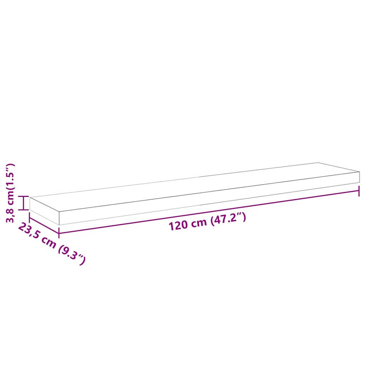 WANDBOARDSET 2-teilig 120/23,5/3,8 cm aus MDF Schwarz - Schwarz, Holzwerkstoff/Metall (120/3.8/23.5cm) - vidaXL