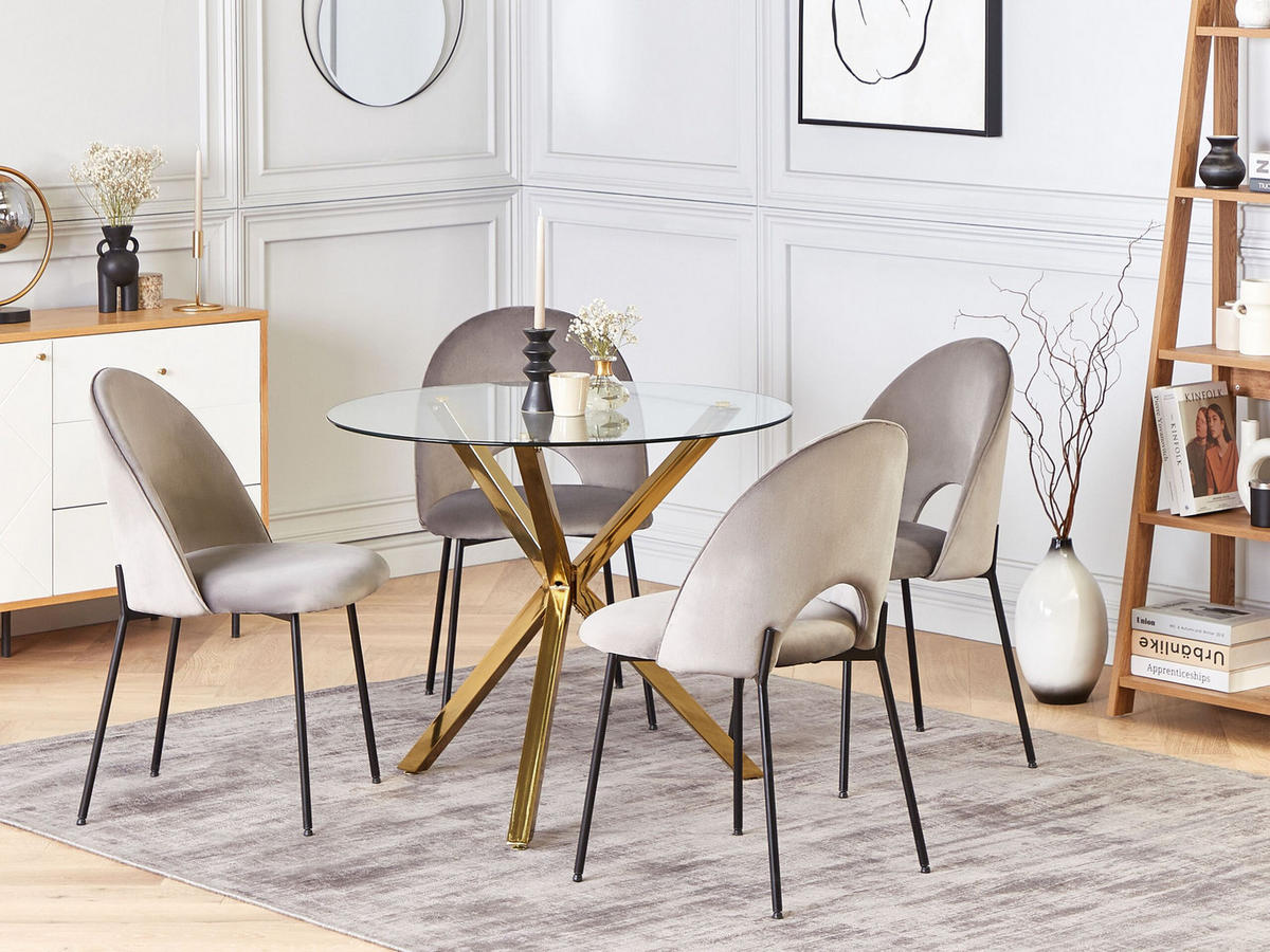 ESSTISCH 90/90/76 cm Goldfarben Rund Savoni - Goldfarben, Glas (90/90/76cm) - Beliani