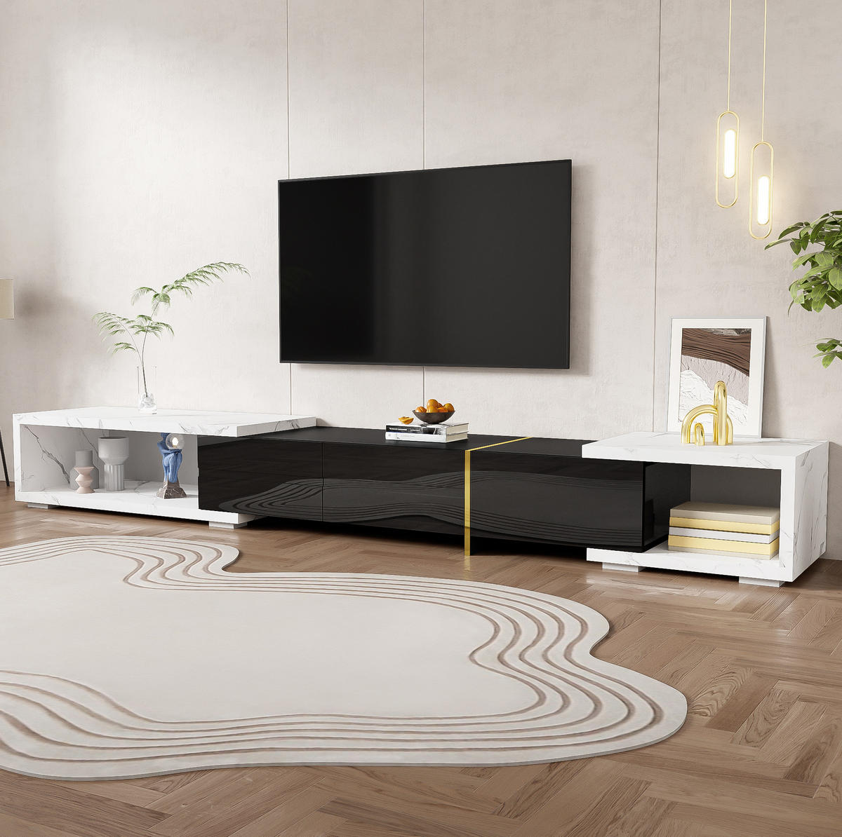 TV-SCHRANK drehbar 140-260 cm Marmoroptik Schwarz/Weiß - Schwarz, Holzwerkstoff (40/30/260cm) - Beauniv