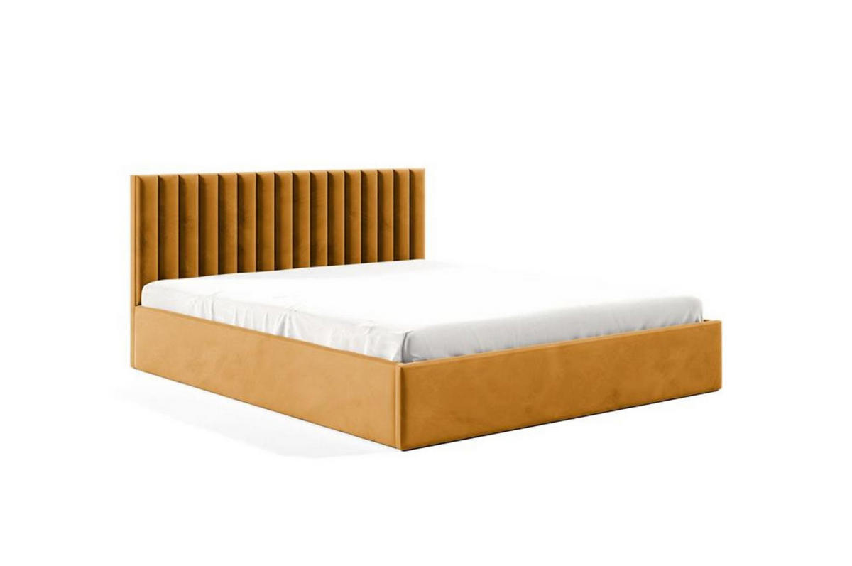 POLSTERBETT Fame Honig 160x200 cm, mit Bettkasten und Paneel-Kopfteil - Honig, Holzwerkstoff/Textil (160/200cm) - Bettso